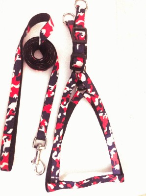 JAPIN Dog Pet Harness 15mm Leash Set Printed Walking Adjustable Small Dog and Puppy Dog & Cat Harness & Leash(Small, MULTICOLOURED)