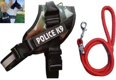 Hachiko Dog Need (Combo of 2) Police K9 Harness Body Belt Soft Padded Harness With Rope Dog Standard Harness(Large, Army,Red)