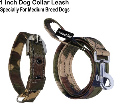 WROSHLER Dog Collar & Leash(Medium, Green {Army Print})