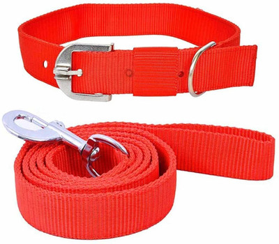 eshopy Dog Neck Collar Belts and Leash Combo (Red Colour, Waterproof, Medium, Leash Size 1.5M-2M) Pack of 1 Collor & 1 Leash Dog & Cat Collar & Leash(Medium, Red)
