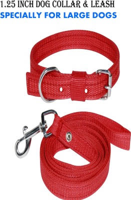 WROSHLER Adjustable NYLON 1.25 INCH DOG COLLAR & LEASH [SPECIALLY FOR LARGE DOGS] Dog Collar & Leash(Large, RED)