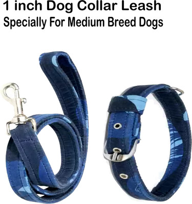 WROSHLER Dog Belt Combo of BLUE Army Print Dog Collar Leash Specially for Medium Breeds Dog Collar & Leash(Medium, BLUE {Army Print})