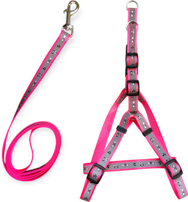 Hurrypets Puppies Reflective Nylon combo body harness and belt for walking training 12mm Dog Harness & Leash(Small, Pink)