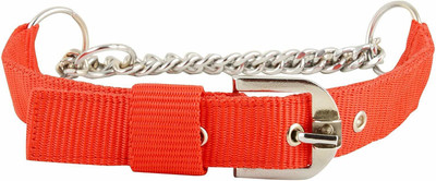 PAWS INTERNATIONAL Nylon Half Chain Collar Half Choker Stainless Steel Neck size(19.5-26INCH) Dog Choke Chain Collar(Extra Large, Red)
