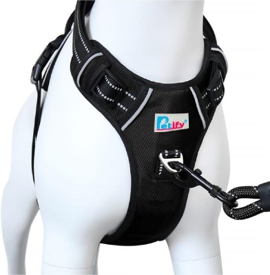PETIFY Dog Harness with 2 Leash Clips, Adjustable,Reflective, Easy Control Handle Dog Buckle Harness(Small, Black)