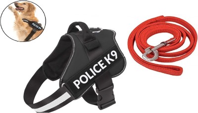 Breedo Dog K9 Harness Body Belt Padded With Leash | Adjustable Strap Dog Harness & Leash(Small, Black,Red)