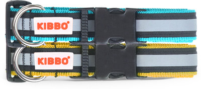 KIBBO Reflective Nylon Dog Collar with Adjustable Buckle and D-Ring (Pack Of 2) Dog Everyday Collar(Medium, Yellow & Sea Green)