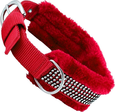 ALCAZAR Dog Neck Belt Comfy Soft Fur Padded Collar (L, Recommended for 24-35KG Pet) Dog Everyday Collar(Large, Red)