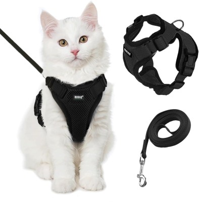 Buraq Cat Harness Wth Leash for Walking | Escape Proof | Air Mesh Fabric Cat Standard Harness(Small, Black)