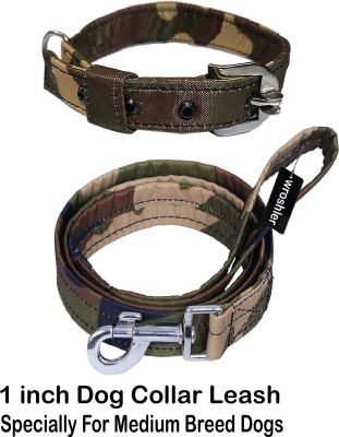 WROSHLER Dog Belt Combo of Green Army Print Dog Collar Leash Specially for Medium Breeds Dog Collar & Leash(Medium, Green {Army PRINT})