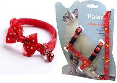 FONDLE cat Harness Leash Nylon Set Adjustable Kitten Puppy Necktie Collar Dog & Cat Everyday Collar(Medium, red)