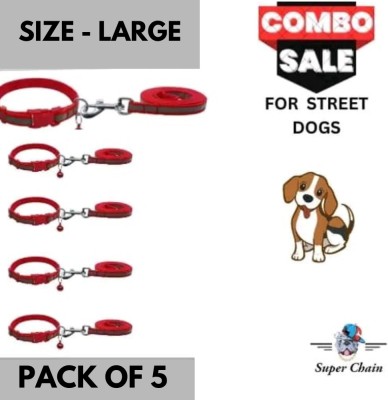 SUPER Reflective Dog Leash Collar for Dog Set with Bell Pack of 5 Dog & Cat Collar & Leash(Large, Red)