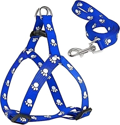 JAISWALPET 15 mm Paw Print Leash and Harness Set for Small ,Medium Puppy Dog & Cat Harness & Leash(Medium, Blue)