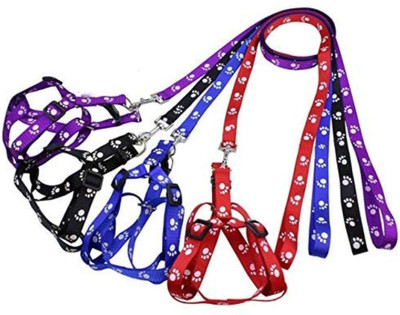 DCM PET MART Nylon Adjustable Dog Harness Paw Print for Small 15 MM Dog & Cat Harness & Leash(Small, Multicolore)