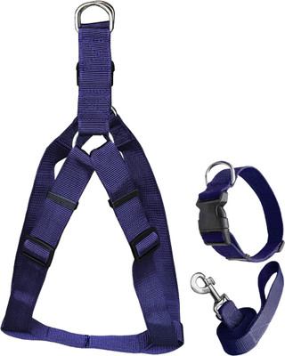 Petshop7 Nylon Harness Collar Leash for Extra Large Dogs Large Size Dog & Cat Harness & Leash(Extra Large, Navy Blue)