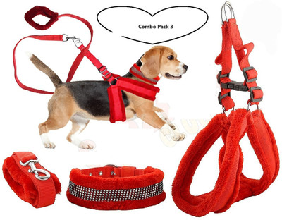 Aftra Combo Pack Soft Comfortable Breakaway Closure Dog & Cat Harness & Leash(Extra Small, Red)