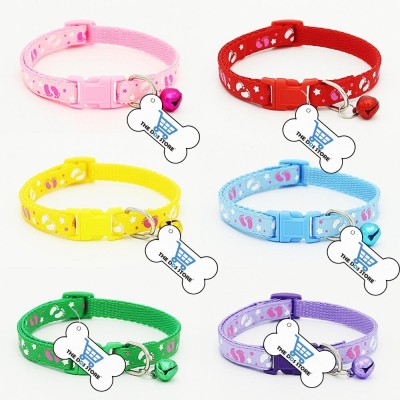 THE DDS STORE Cute Fashion Paws Pattern Pet Puppy Collars with Bell for Small Dogs & Cats Dog & Cat Everyday Collar(Small, Paw & Star Print Pack of 2)