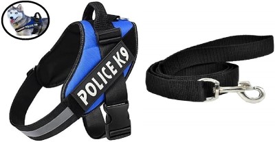 Breedo Dog Police K9 Harness Body Belt Padded With Leash | Adjustable Strap Dog Harness & Leash(Small, Blue,Black)