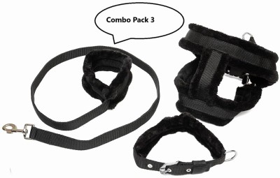Petlia Body Belt Collar Training Lead Dog Leash Fur Padded Nylon Set Combo Extra Large Dog Harness & Leash(Extra Large, Black)