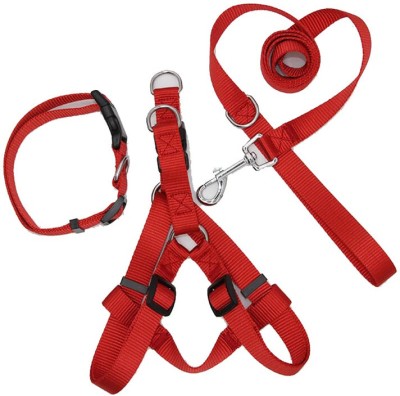 Petlia Body Belt Collar Training Lead Dog Leash Nylon Set Combo pack 3 Small Dog Harness & Leash(Small, Red)