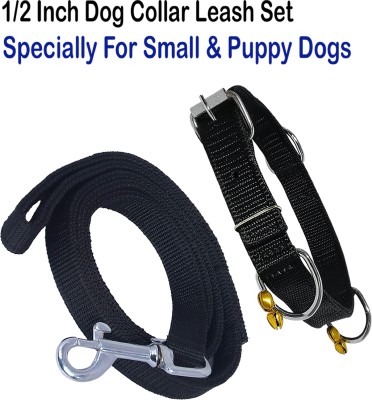 WROSHLER ADJUSTABLE NYLON 1/2 INCH BLACK GHUNGROO DOG COLLAR LEASH [COLOR MAY VERY] Dog Collar & Leash(Extra Small, BLACK)
