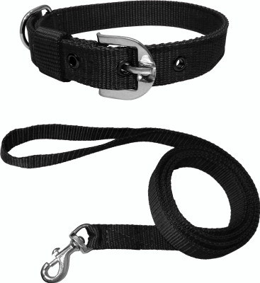 Bones UP Dog Collar and Leash Belt Full Set Neck Strap Patta For Puppy Dog & Cat Collar & Leash(Small, Black)