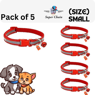 SUPER Reflective Collar For Cat Puppies and rabbits with bell Set Of 5 Dog & Cat Show Collar(Large, Red)