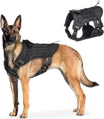 BlingPets No Pull Service Dog Vest with Handle, Adjustable Military Pet Harness Dog Buckle Harness(Medium, Black)