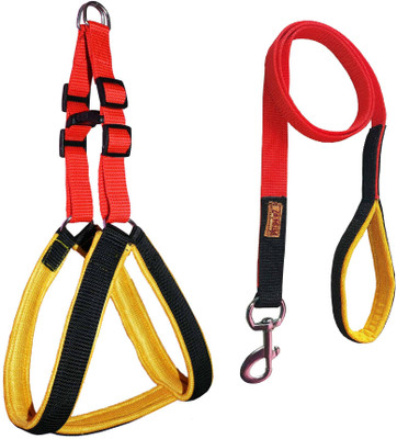 Petshop7 Duel colour messh Harness and Leash Dog Harness & Leash(Small, Red and Black)