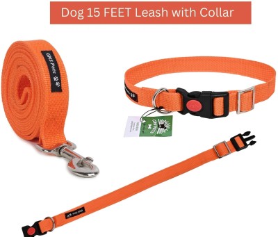 GNS PETS Dog Puppy PET Training 15 Feet long Comfort Nylon Grip free size Dog Collar & Leash(Extra Large, Orange)