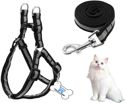 THE DDS STORE Nylon Reflective Cat Harness Leash Lead Set for Puppy Nylon Reflective Safe Pets Collar and Leash Set Breakaway Safety Cat Puppy Kitten Cat Adjustable Nylon Harness Strap Collar with Leash Set Small Pet Walking Cat Harness & Leash(Small, Black)