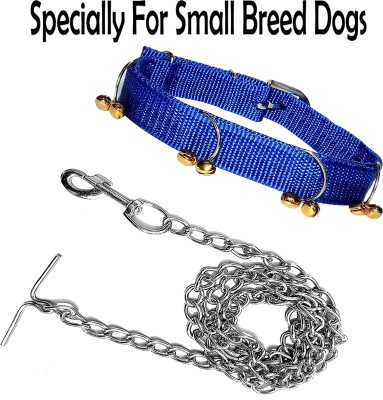 WROSHLER Adjustable Nylon 0.75 INCH Ghungroo Dog Collar & Chain SPECIALLY FOR SMALL DOGS, Dog Collar & Chain(Small, BLUE)
