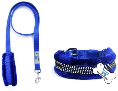THE DDS STORE Nylon Collar and Leash with Soft Fur , Nylon Dog Collar & Leash -2 Piece Set Dog Collar & Leash(55 - 76 cm, BLUE)