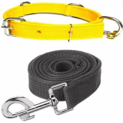 DRK Shop Mart Medium dog collar leash for good behavior and safe neck adjustable Dog Collar & Leash(Medium, yellow)