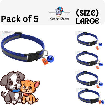 HOUSE OF COMMON Reflective Collar For Cat Puppies and rabbits with bell Set Of 5 | Dog & Cat Show Collar(Small, Blue)