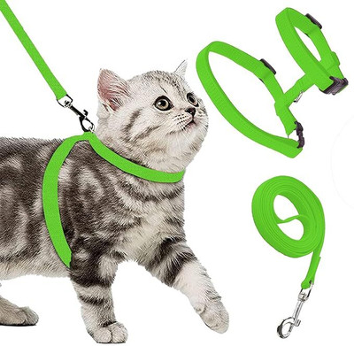 Buraq Cat Harness Full Body With Leash Set - For Walking | Escape Proof Cat Buckle Harness(Medium, GREEN)