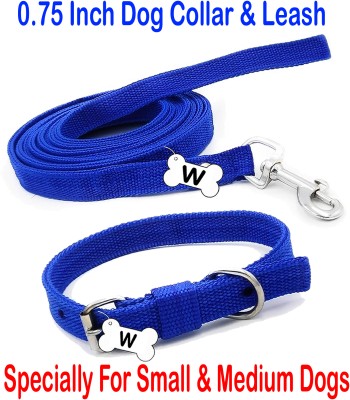 WROSHLER ADJUSTABLE NYLON 0.75 INCH BLUE DOG COLLAR & LEASH Specially For small & medium Dog Collar & Leash(Medium, BLUE)