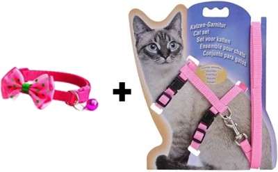 Sip cat harness pink with beautiful pink butterfly collar charm Cat Safety Harness(Small, Pink)