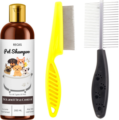 Regiis Flea Comb & Shampoo Dispensing Bath Brush, Pack of 3 Basic Comb for  Dog, Cat