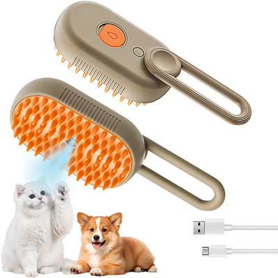 SERPLEX USB Pet Steam Hair Brush Bath Free Cleaning Grooming Brush Retractable Handle Electronic Comb for  Dog & Cat