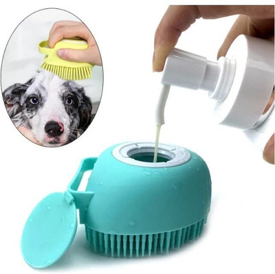 PetJoy Pet Shampoo Dispenser Bath Comb, Silicone Massaging/Cleaning Body Brush Plain/ Bristle Brushes for  Dog, Cat, Rabbit, Hamster