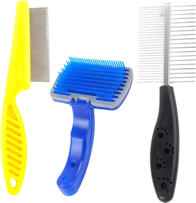 Regiis Self-Cleaning Slicker Brush, Flea comb& Brush, Pack of 3 Slicker Brushes for  Dog, Cat