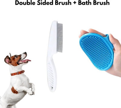 Regiis Bath Brush + Flea Comb (Pack of 2) Basic Comb for  Dog & Cat