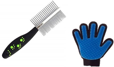 Tail & Collar Club Pet Grooming Combo Deshedding Brush Gloves and Steel Double side Comb Plain/ Bristle Brushes for  Dog & Cat