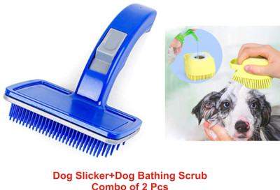 S.Blaze (Combo Of 2) Imported Slicker + Bath Scrub Grooming Kit For All Breed Slicker Brushes for  Dog & Cat