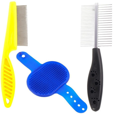 Regiis Pet Brush Pack of 3 (Streal comb+Flea Comb+Bath brush) Basic Comb for  Dog, Cat