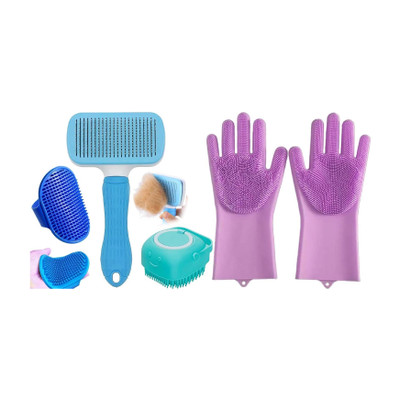 TRYV Pet Grooming Kit Combo Brush Glove Shampoo Dispenser Bath Set Dog Cat Slicker Brushes for  Dog, Cat, Dog & Cat