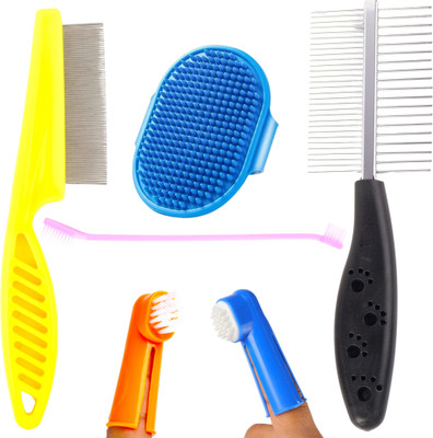 Regiis Self-Cleaning Slicker Brush, Flea comb, Tooth brush & Bathing brush, Pack of 2 Slicker Brushes for  Dog, Cat