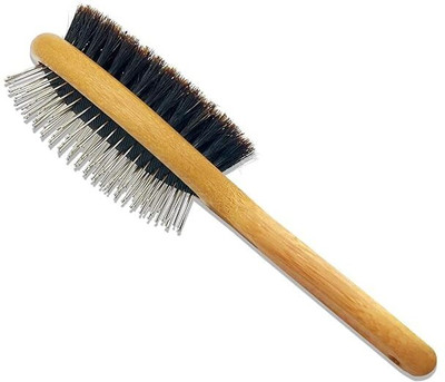 DCM PET MART Wooden Dog Brush Double Sided Pet Hair Grooming Brush-1 Plain/ Bristle Brushes for  Dog & Cat