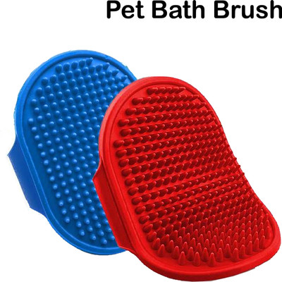 WROSHLER ADJUSTABLE BLUE & RED Rubber Hand Bath Brush For Dog Cat Rabbit COLOR MAY VERY Basic Comb for  Dog & Cat